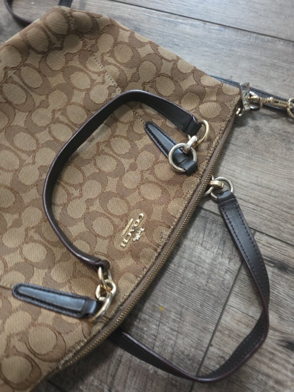 Coach VTG Beige/Brown Canvas and Leather Kelsey Satchel Crossbody - Signature C - Picture 6 of 12